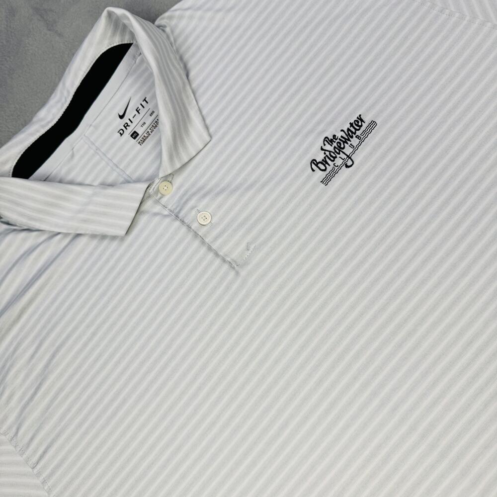 Nike Golf Polo Shirt Mens 2XL White Stripe Dri-FIT Bridgewater Club Stretch TW